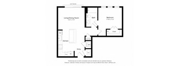 a floor plan of a unit with a bedroom and a living room