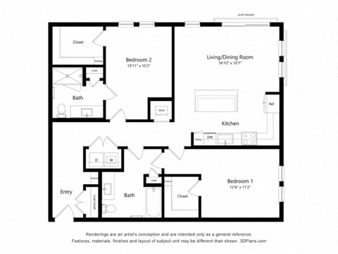 this floor plan is an approximation of our 1 bedroom floor plan