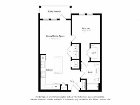 a floor plan of a unit with a bedroom and a living room