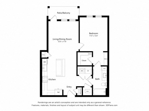 a floor plan of a unit with a bedroom and a living room