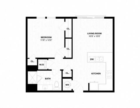 floor plan of the first floor with bedroom and living room