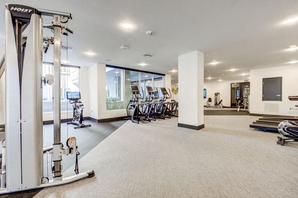 the gym is equipped with weights and cardio equipment