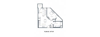 a floor plan of a 555 sq ft apartment