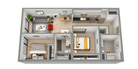 a 3d floor plan of a house with a bedroom and a bathroom