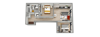 a floor plan of a bedroom with a bed and a bathroom