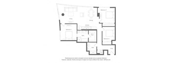 the floor plan of the apartment with furniture and a large kitchen