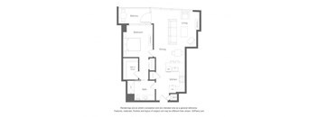 a floor plan of a unit with a bedroom and a living room