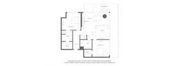 a floor plan of an apartment with a bedroom and a living room