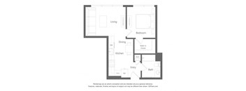 a floor plan of a unit with a bedroom and a living room