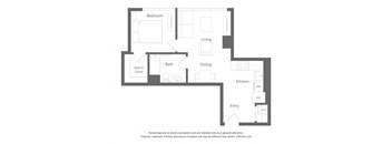 a floor plan of a unit with a bedroom and a living room