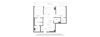 a floor plan of a unit with a bedroom and a living room