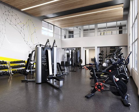 the gym in the lobby of the building