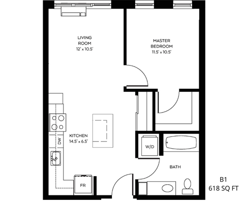a floor plan of a 1 bedroom floor plan
