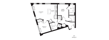 a floor plan of a studio apartment with a bedroom and a living room