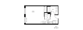 a floor plan of a small house with a bedroom and a living room