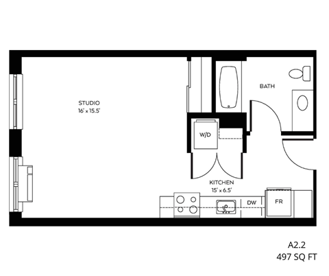 a floor plan of a small house with a bedroom and a living room