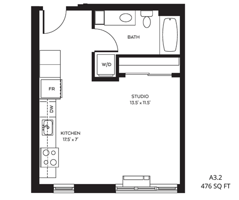 a floor plan of a small studio apartment with a bedroom and a bathroom