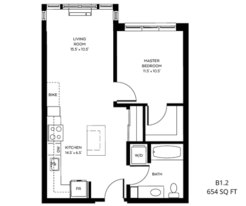 a floor plan of a 1 bedroom floor plan