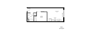 a floor plan of a 1 bedroom floor plan with roommates