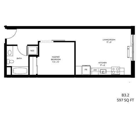 a floor plan of a 1 bedroom floor plan with roommates
