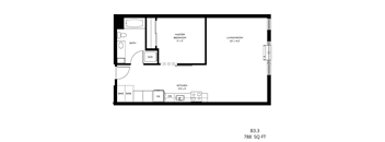 a floor plan of a 1 bedroom floor plan with a bathroom and a living room