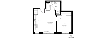floor plan of the upper level of a 1 bedroom floor plan