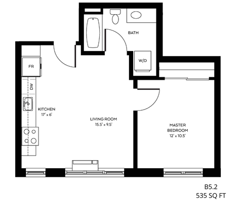 floor plan of the upper level of a 1 bedroom floor plan
