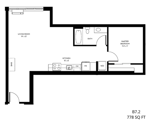 a floor plan of a 1 bedroom floor plan with a loft