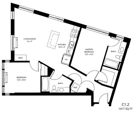 a floor plan of a residence with a bedroom and a living room