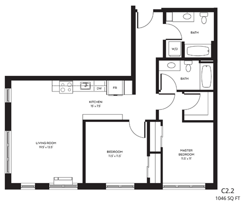 a floor plan of a 1 bedroom floor plan