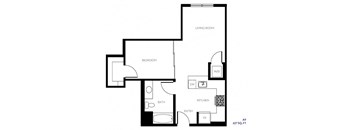 a floor plan of a living room and a bedroom