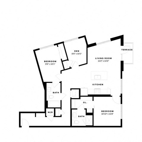 the floor plan of the first level of an apartment building