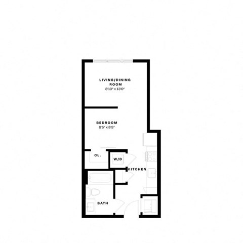 plan of upper level floor plan of a 1 bedroom apartment