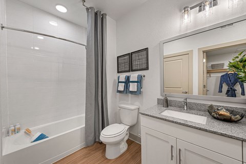 a bathroom with a shower and a toilet and a sink