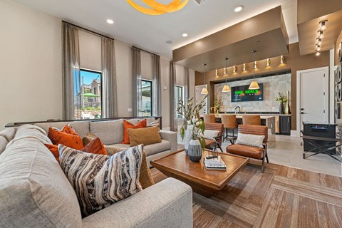 a living room with couches and a coffee table