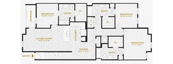 third level floor plan of a bedroom apartment with various amenities