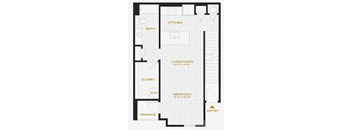 a floor plan of a room with a bathroom and a bedroom