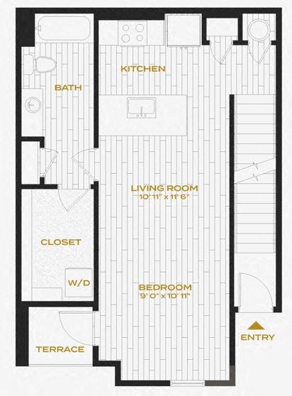 a floor plan of a room with a bathroom and a bedroom
