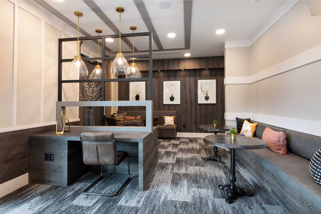 a living room with a couch and a table