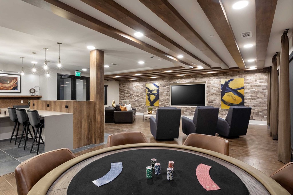 a poker table in a lobby of a building