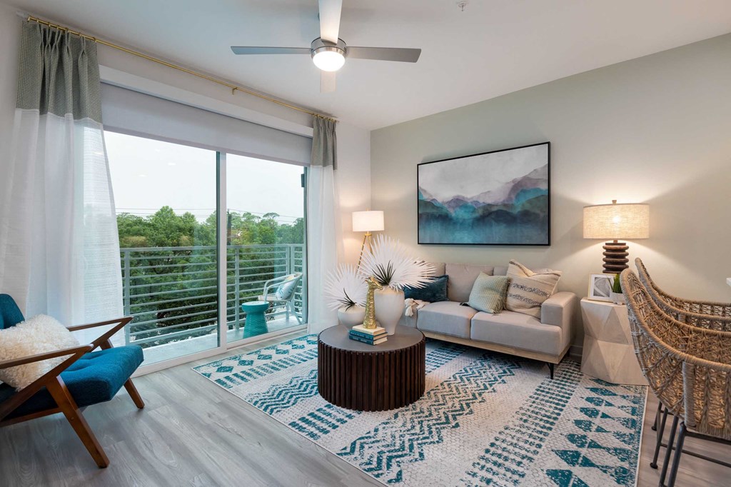 a living room with a couch and a table