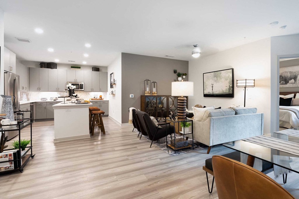 a living room with a couch and a table