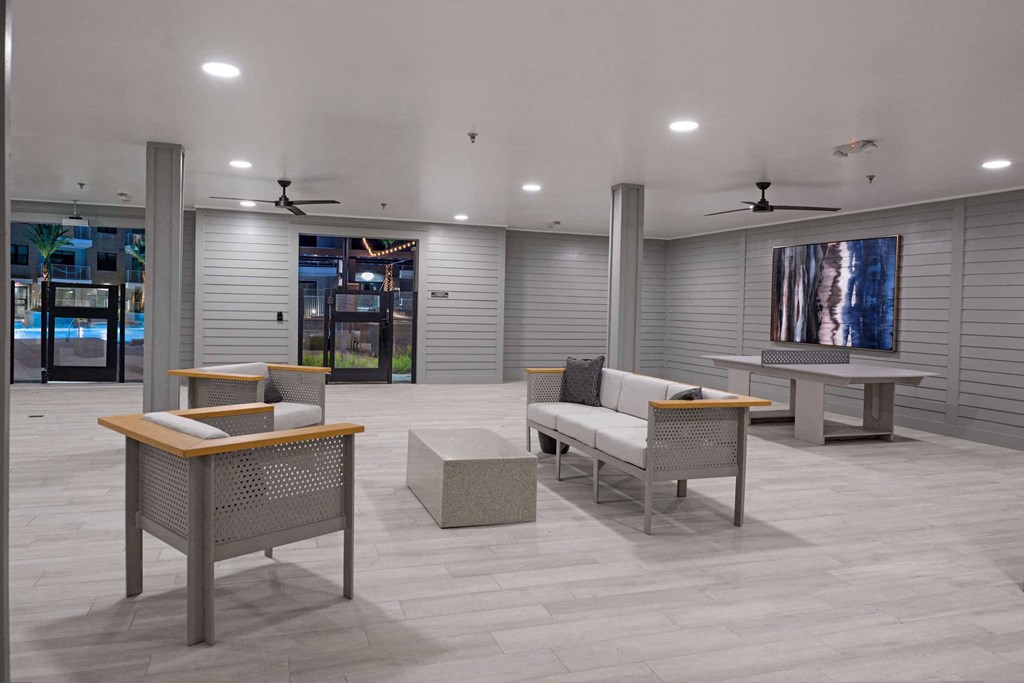 a living room with furniture and a tv