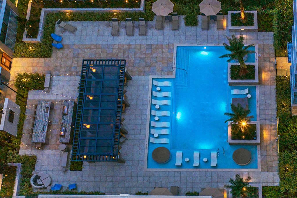 arial view of the pool at night