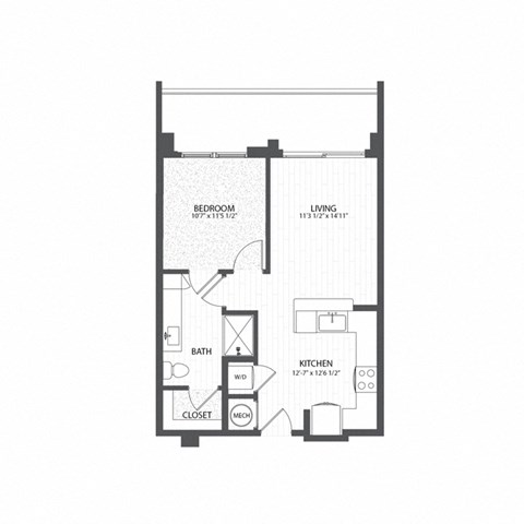 2nd floor floor plan of a 1 bedroom apartment