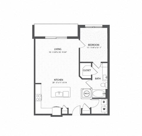 floor plan of a 1 bedroom apartment