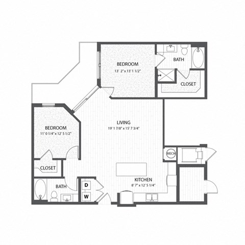 yz floor plan  2 bedroom with 2 baths