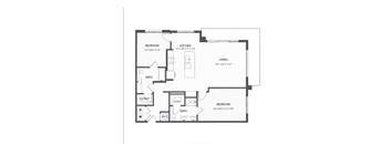 a floor plan of a 1 story apartment with a bedroom and a living room
