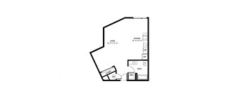 a floor plan of a 1 bedroom floor plan with a bathroom and a closet
