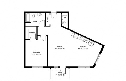 a floor plan of a house with an open floor plan with a bedroom and bathroom